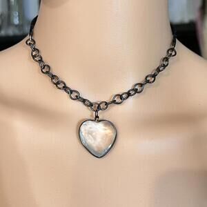 Heart-Shaped Pendant on Black Chain Choker